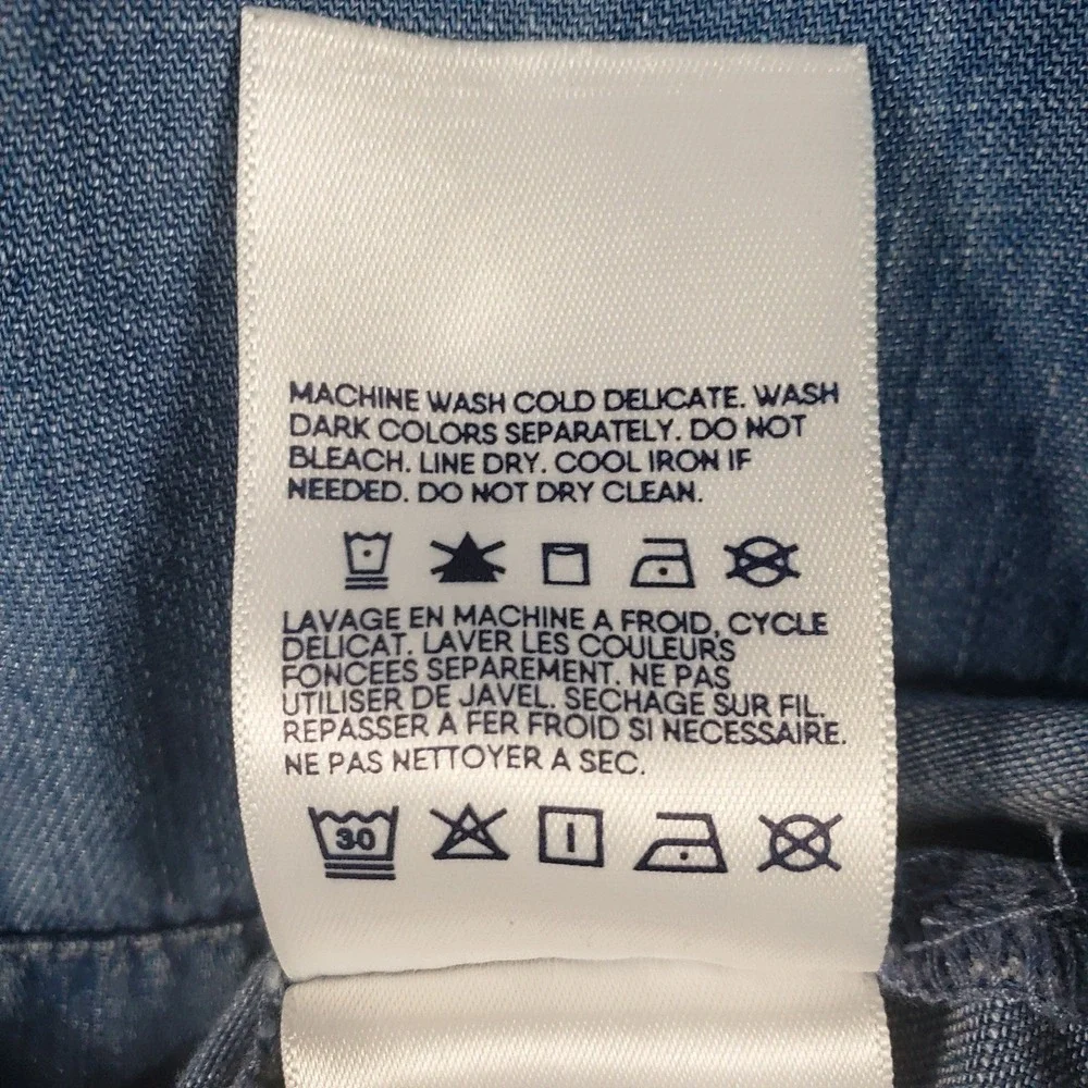 Lands' End Women M Chambray Shirt Dress Blue Denim Short Sleeve Button‎ Front - Picture 8 of 8